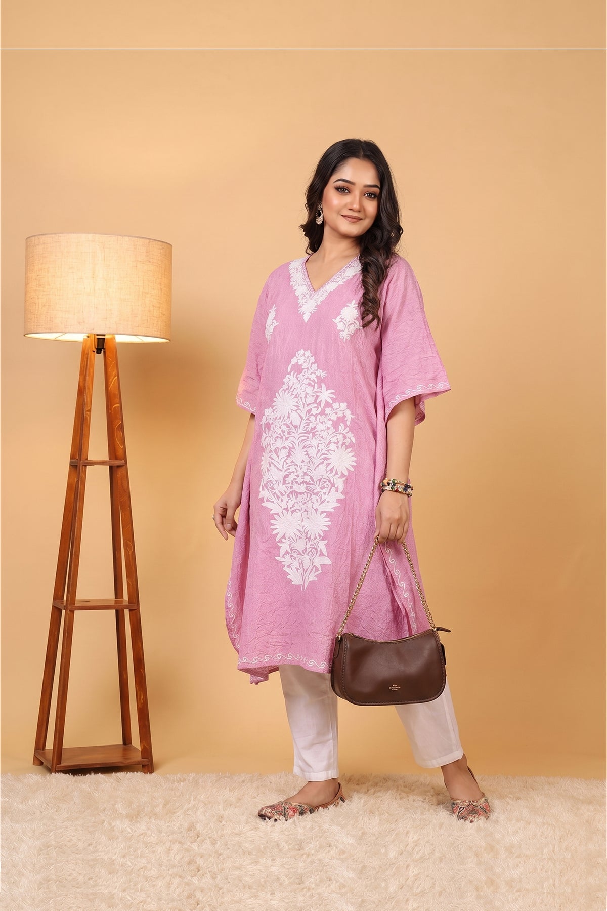 Pink Kashmiri Grace – Embroidered Knee Length Kaftan