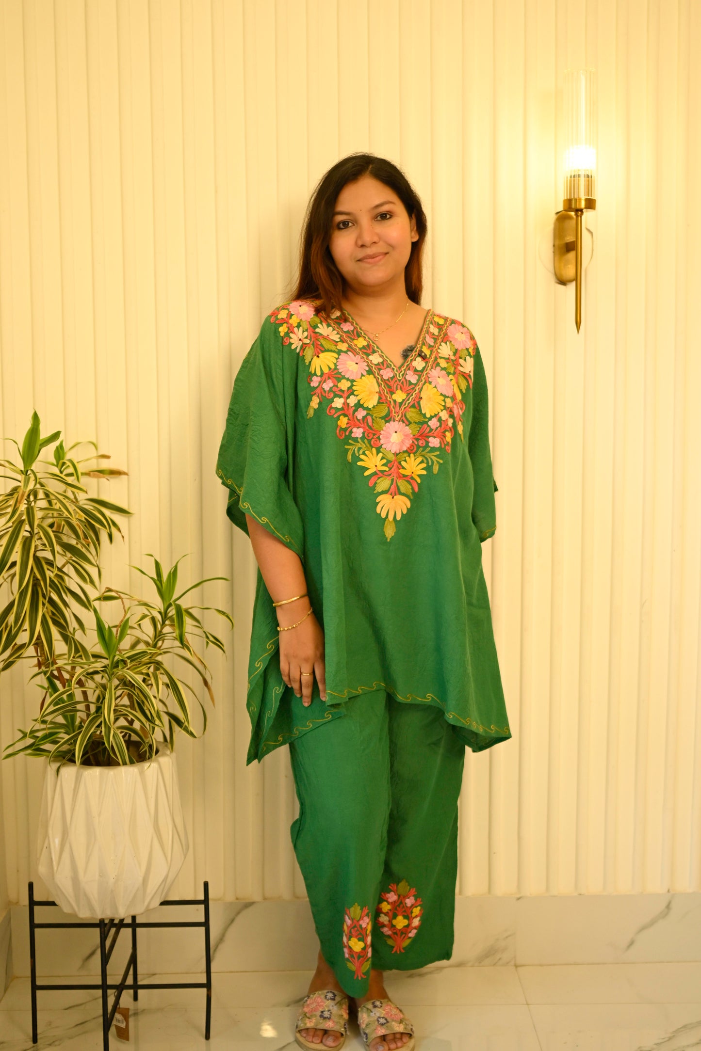 Kashmiri Aari Work Kaftan Co ord set