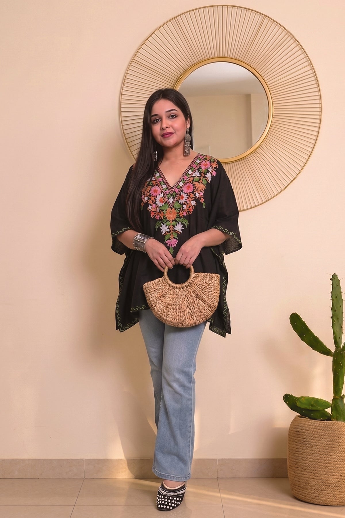 Kashmiri Floral Mini Kaftan Top