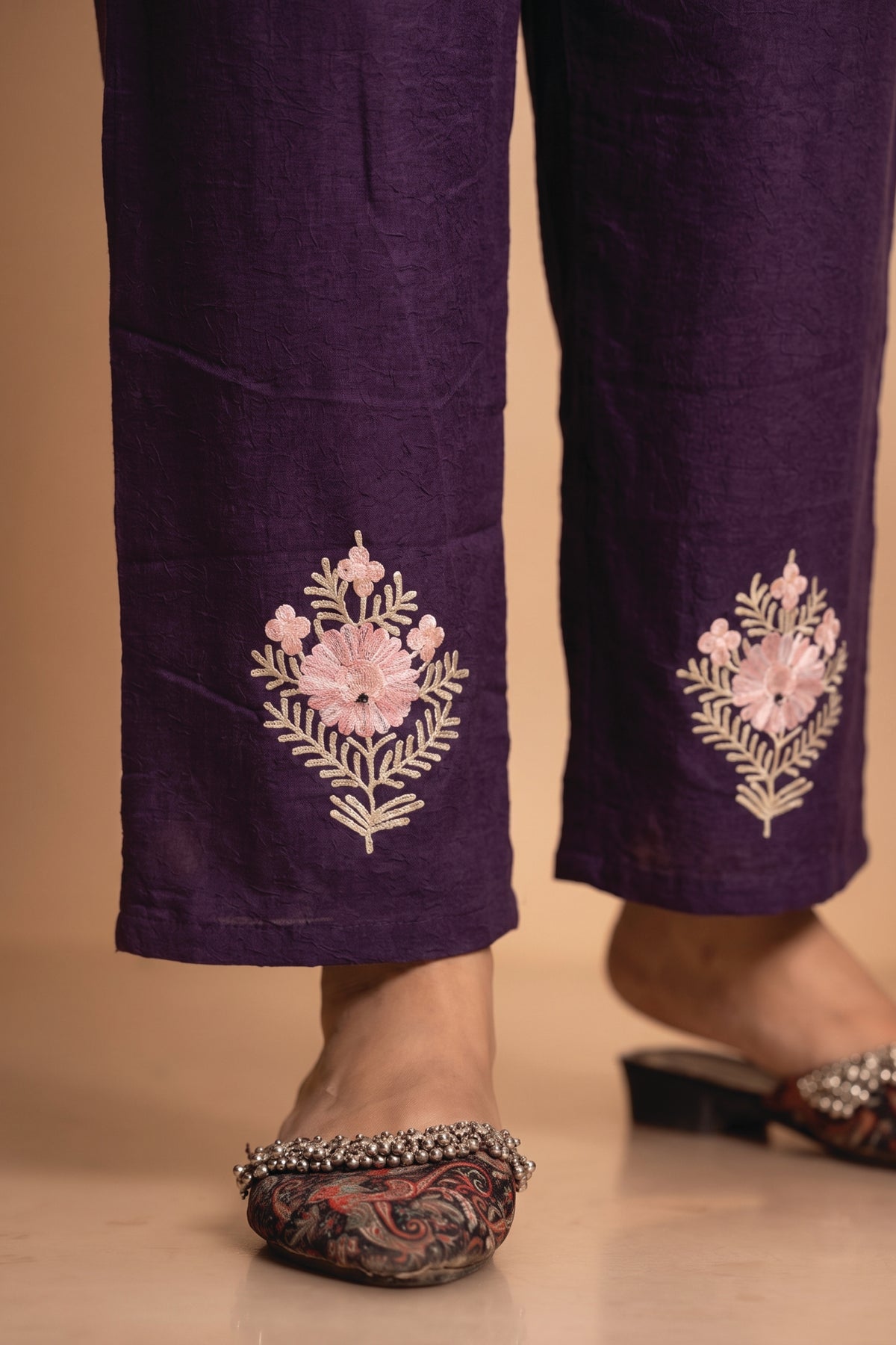 Deep Purple Kashmiri Kaftan Coord Set