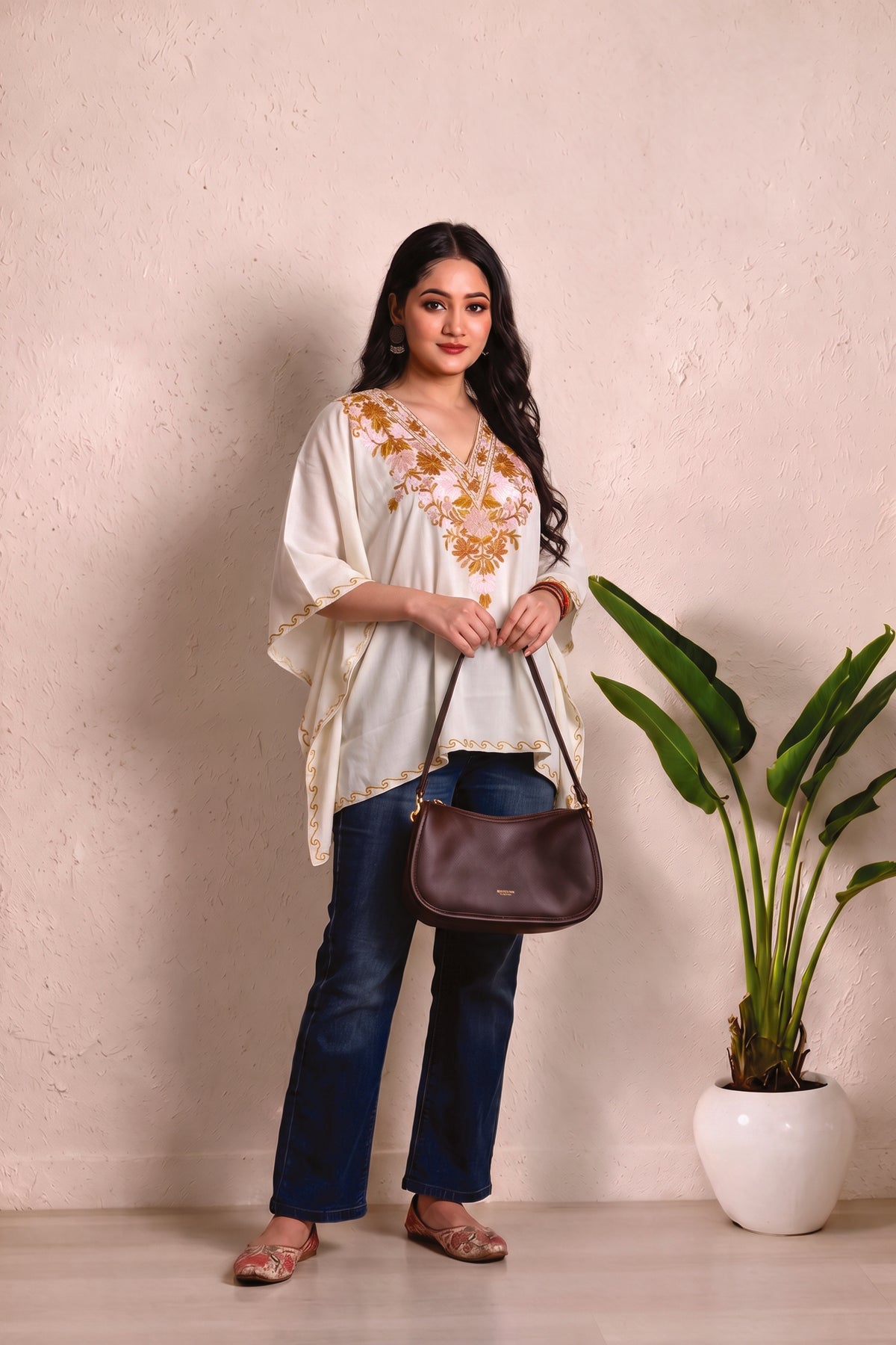 Kashmiri Floral Mini Kaftan – A Festive Blend of Tradition & Elegance