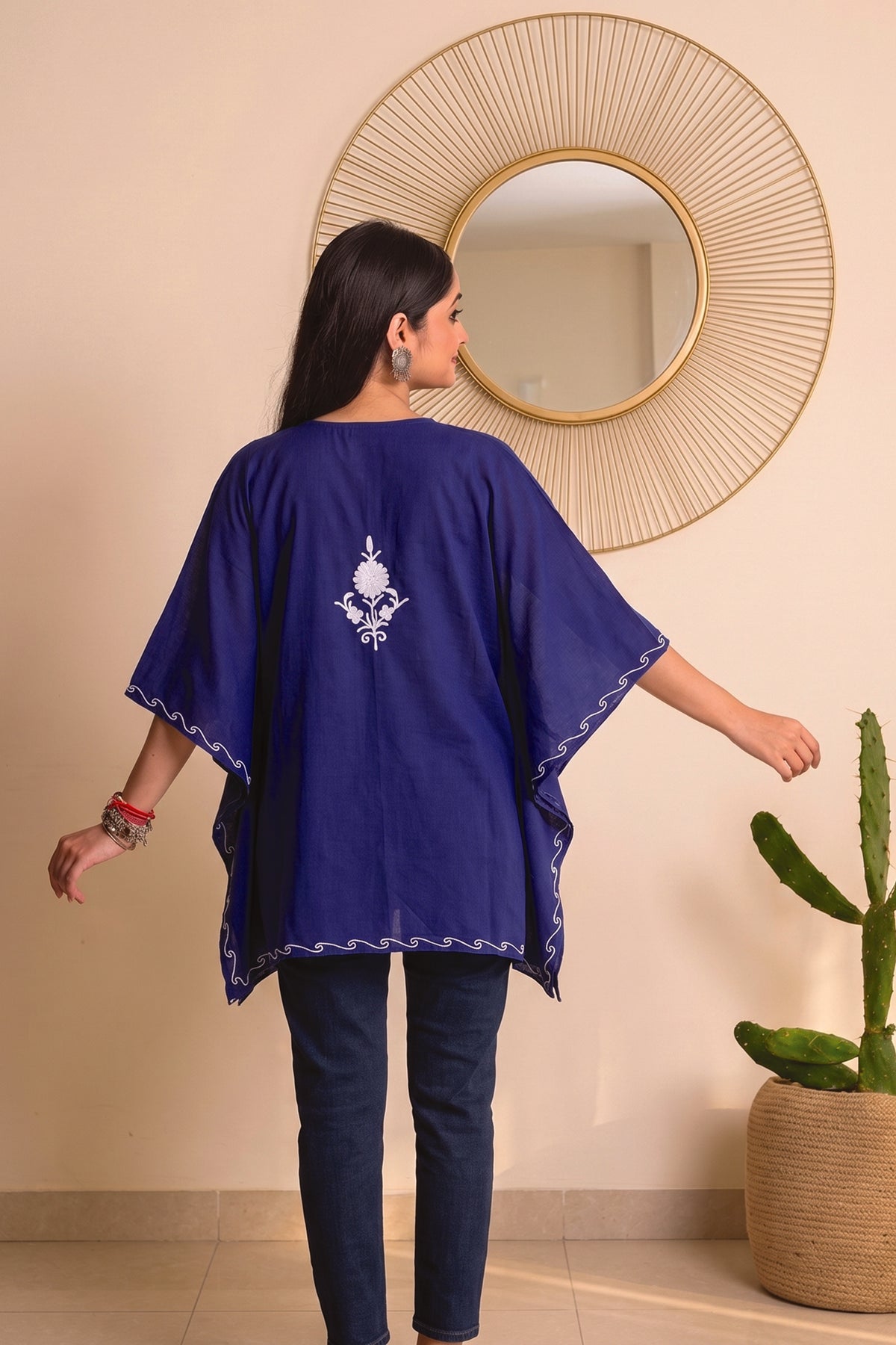 Blue Kashmiri Kaftan || Handcrafted Ethnic Summer Outfit