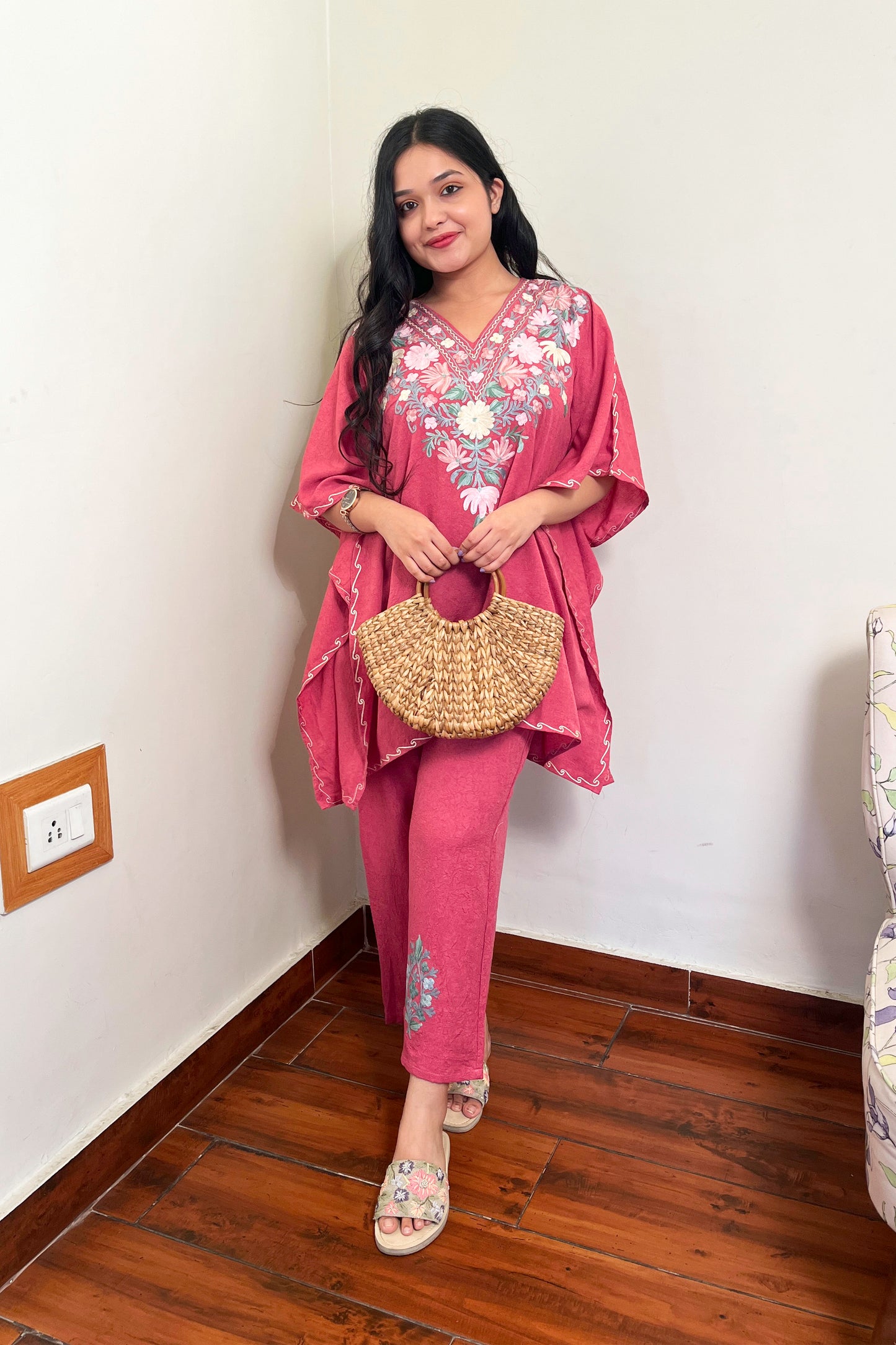 Kashmiri Aari Work Kaftan Co ord set