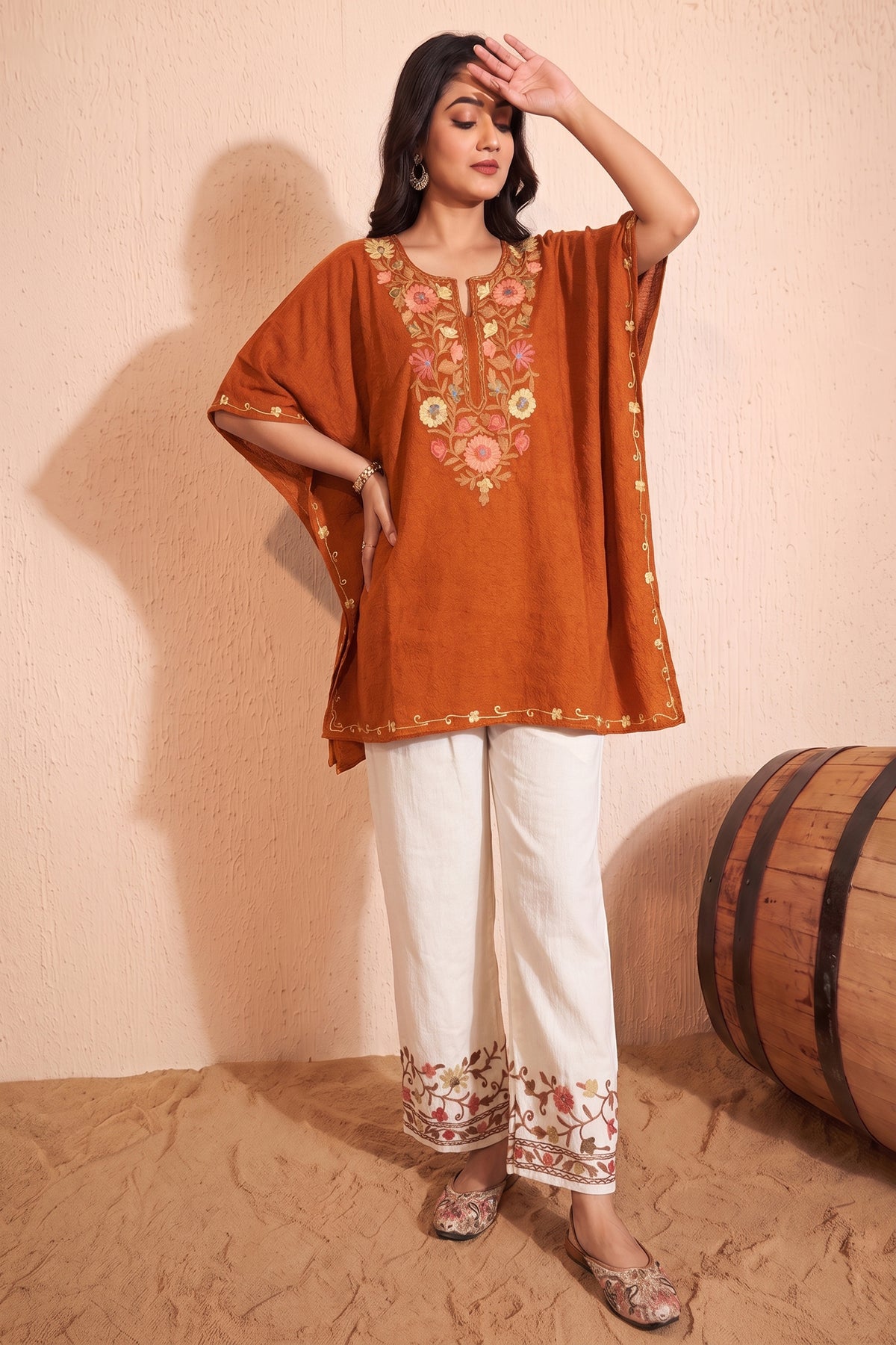 Burnt Orange Kashmir Woven Kaftan Set