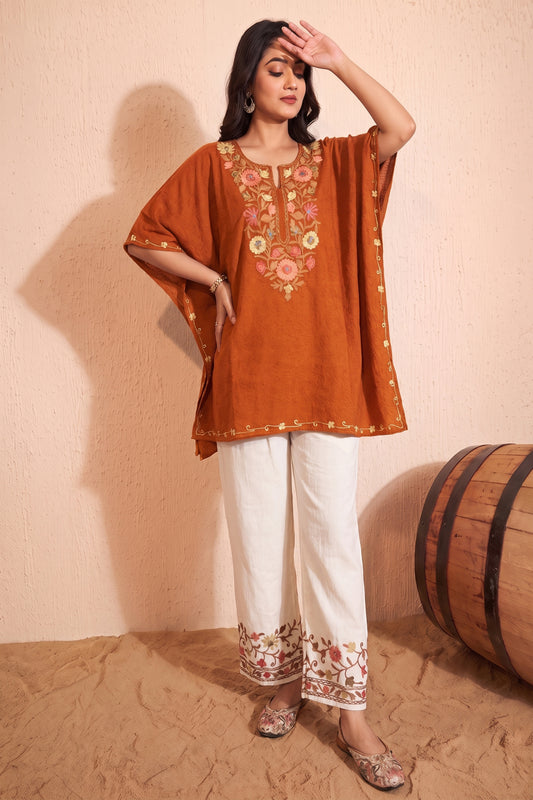 Burnt Orange Kashmir Woven Kaftan Set