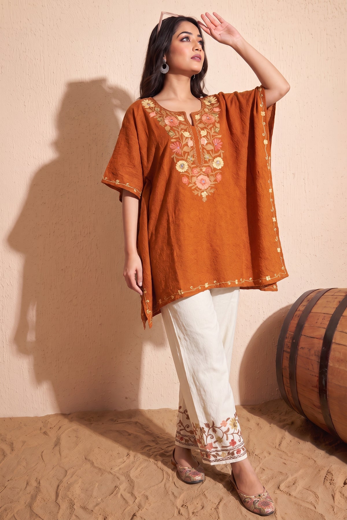 Burnt Orange Kashmir Woven Kaftan Set