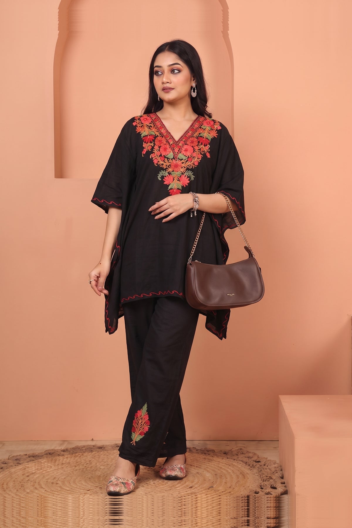 Festive Glow in Black | Kashmiri Kaftan Co-Ord Set for Women