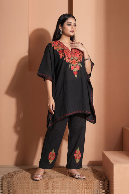 Festive Glow in Black | Kashmiri Kaftan Co-Ord Set for Women