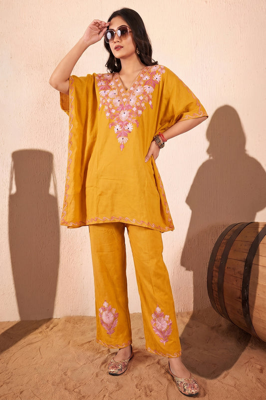 Mastered Yellow Kashmiri Kaftan Meets Modern Elegance