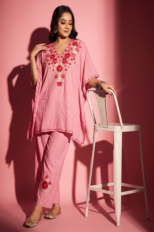 Light Pink Shade Luxury Kashmiri Kaftan Set