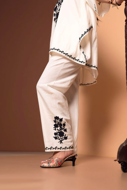 Black & White Kashmiri Aari Work Kaftan Co-Ord Set