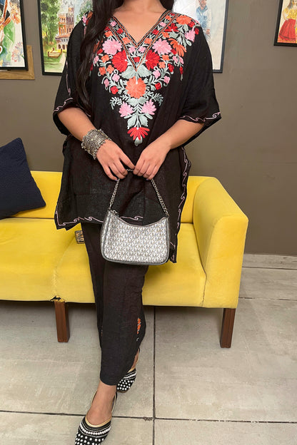 Black Multi Floral Kaftan Coord Set – A Festive Blend of Tradition & Elegance
