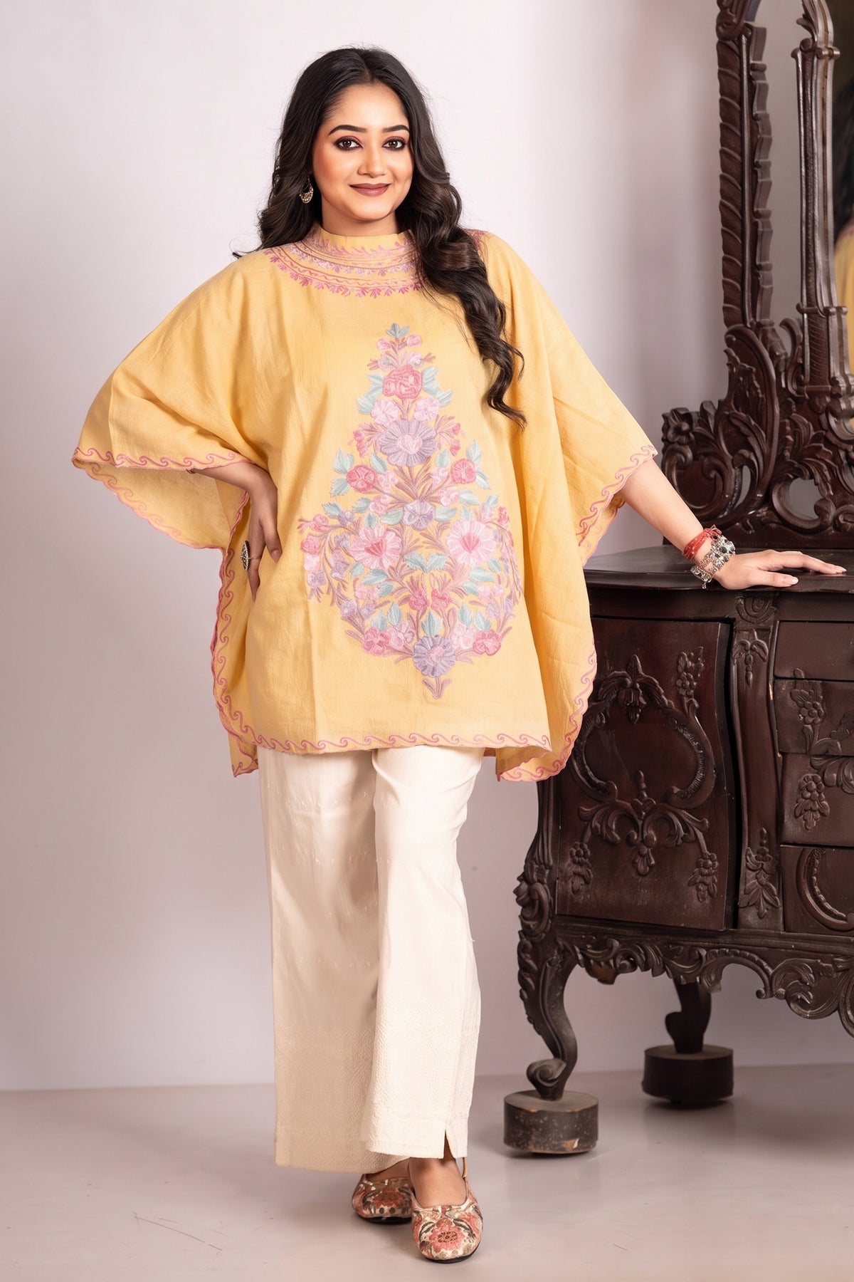Kashmiri Aari Work Collar Kaftan Top