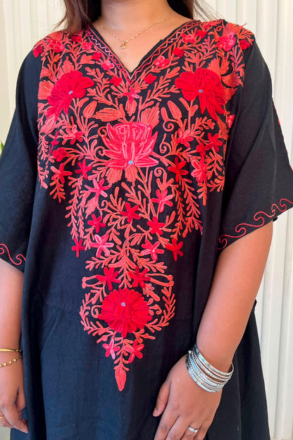 Kashmiri Aari Work Knee Length Kaftan Co-ord set