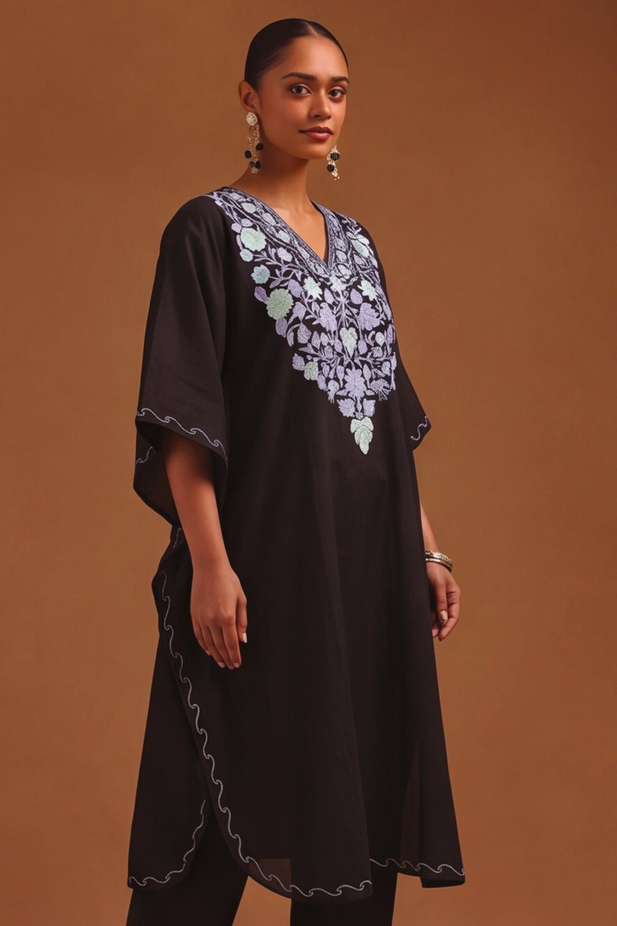 Festive Floral Kashmiri Knee Length Kaftan Co-ord Set