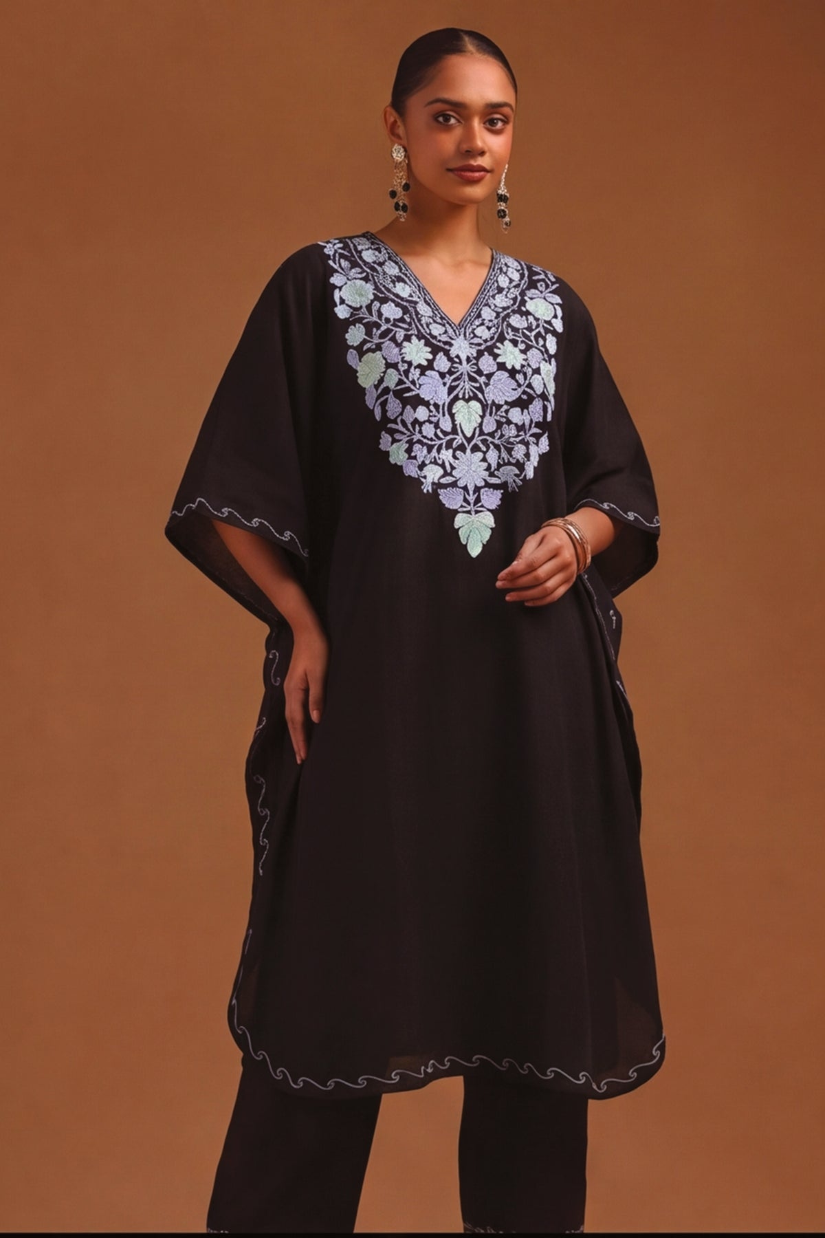 Festive Floral Kashmiri Knee Length Kaftan Co-ord Set
