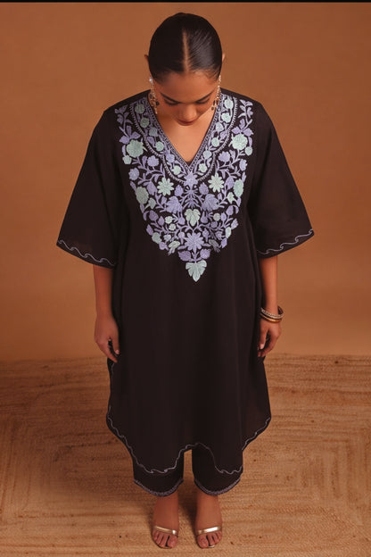 Festive Floral Kashmiri Knee Length Kaftan Co-ord Set