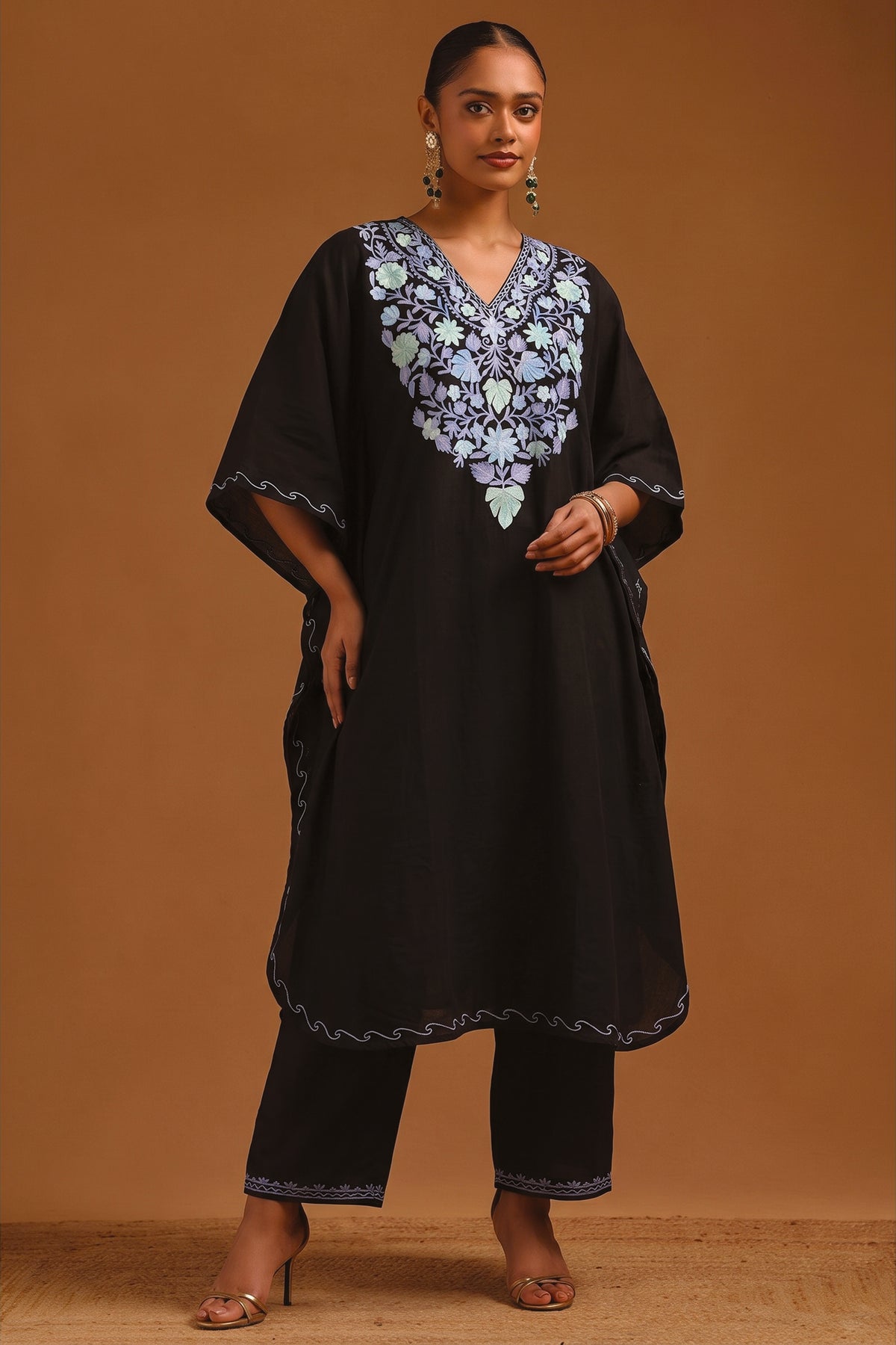 Festive Floral Kashmiri Knee Length Kaftan Co-ord Set