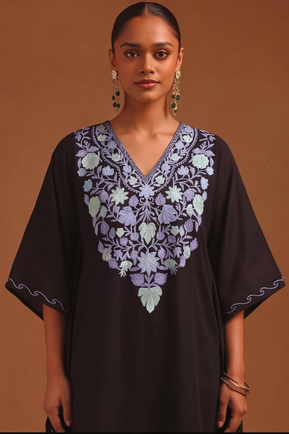 Festive Floral Kashmiri Knee Length Kaftan Co-ord Set