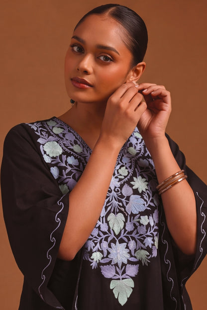 Festive Floral Kashmiri Knee Length Kaftan Co-ord Set