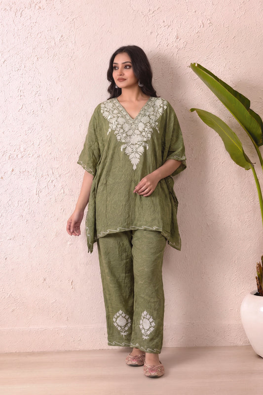 Traditional Kashmiri Kaftan Set|| Artisan Embroidery Collection