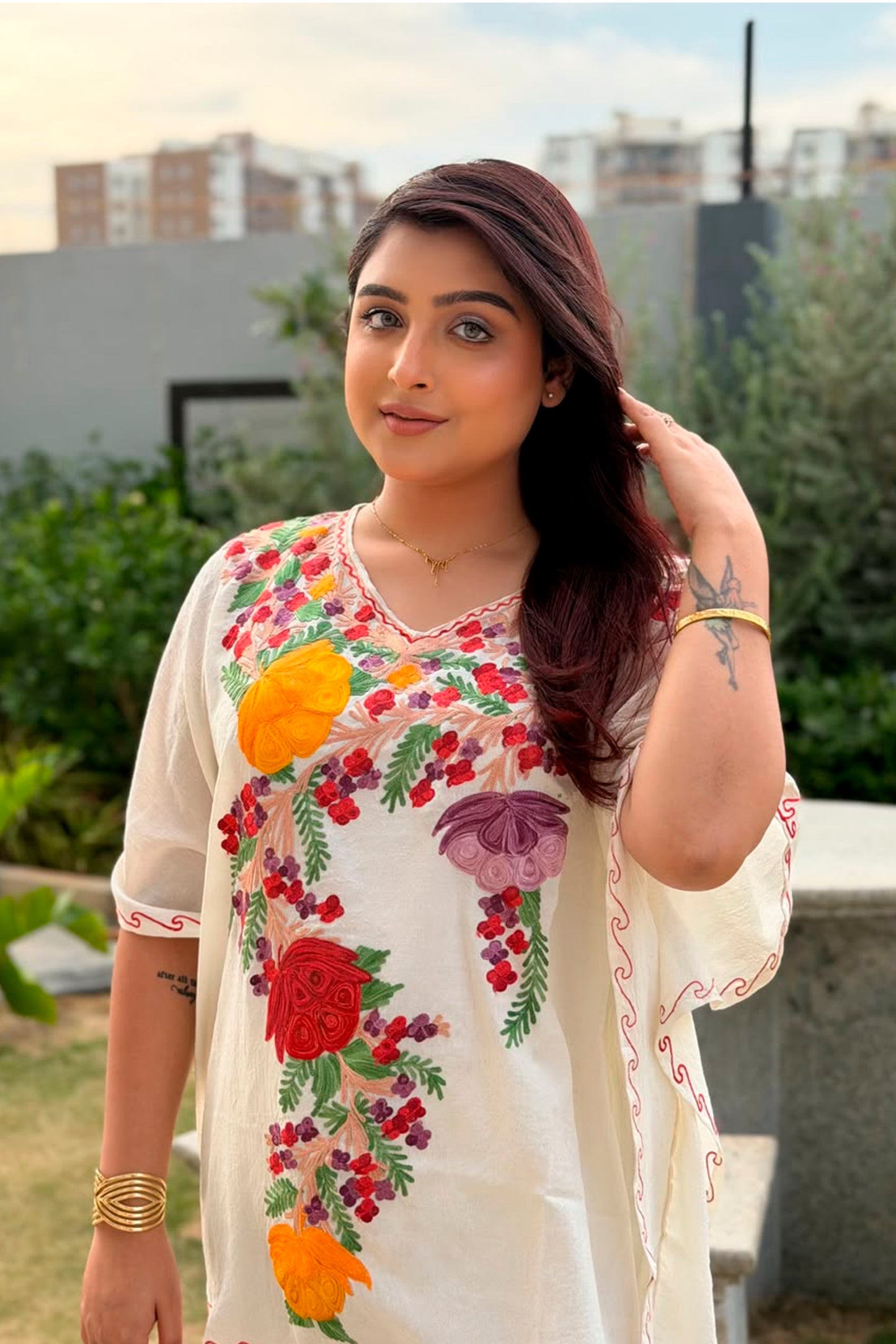 Kashmiri Aari Work Kaftan Co ord set