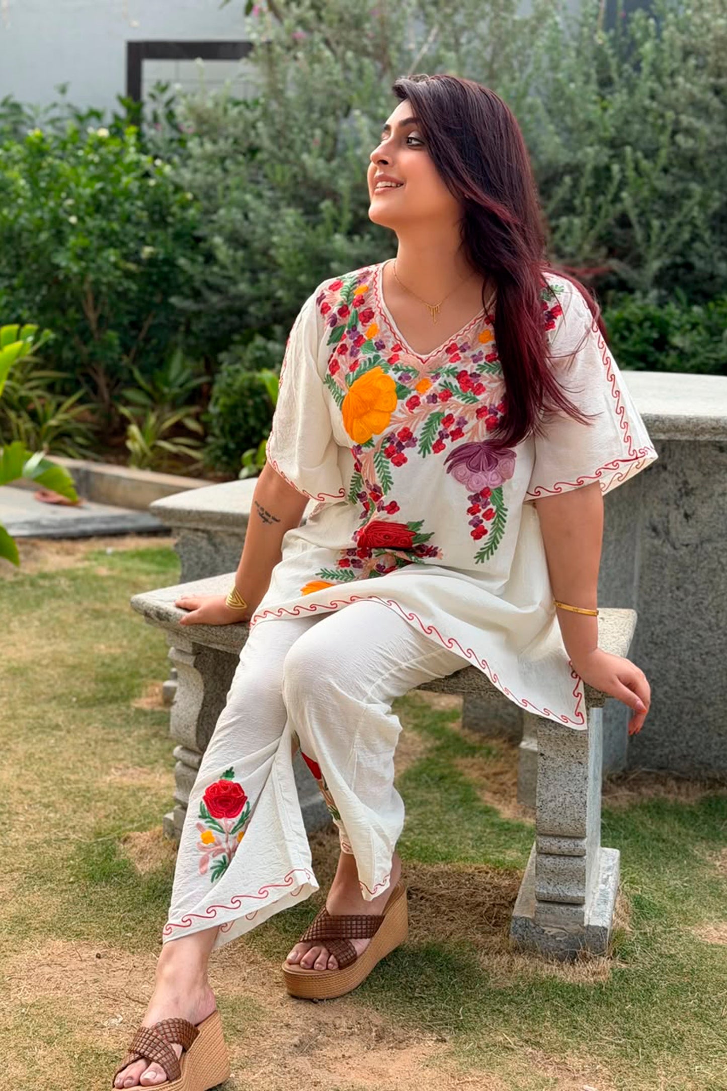 Kashmiri Aari Work Kaftan Co ord set