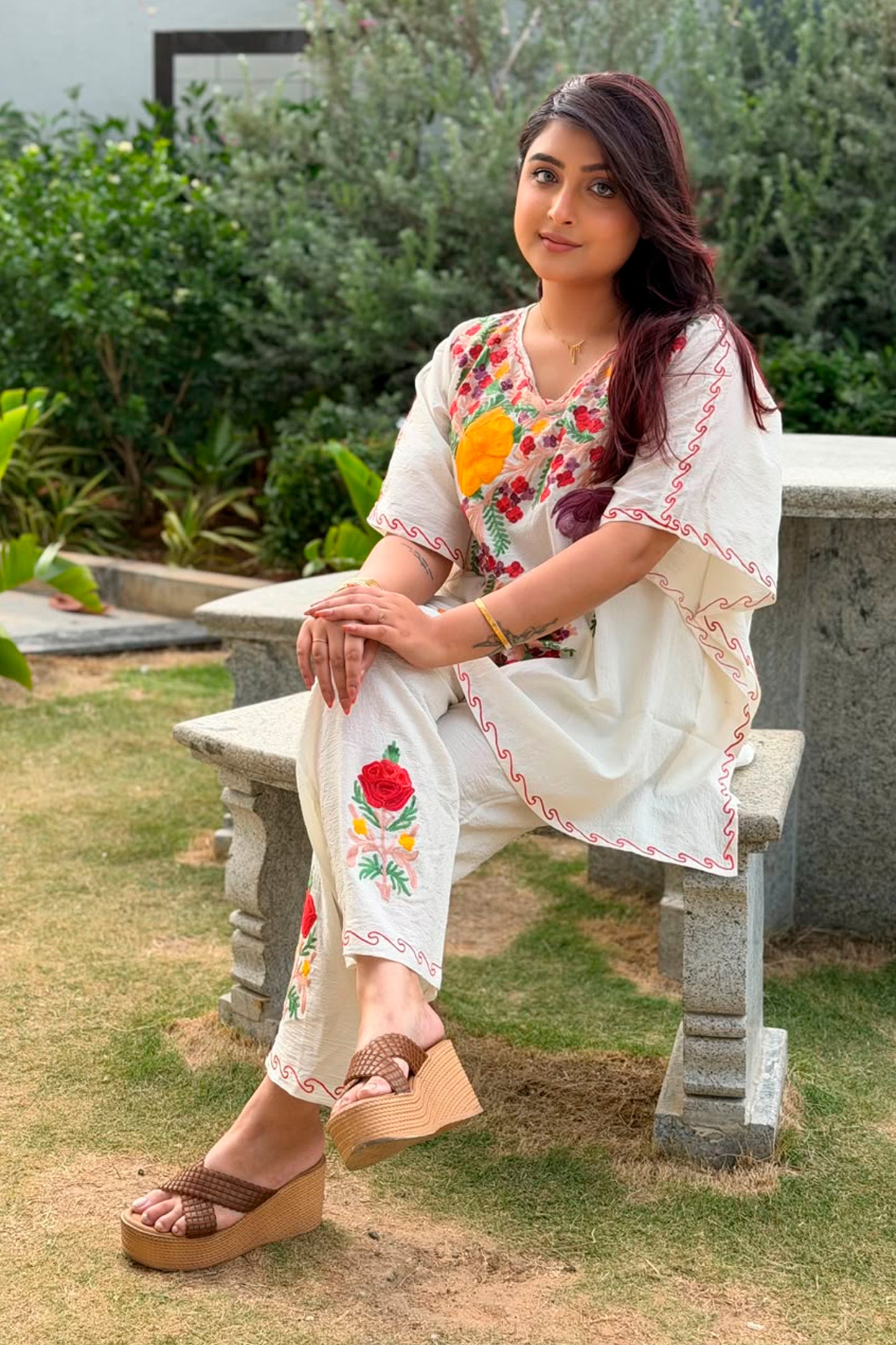 Kashmiri Aari Work Kaftan Co ord set