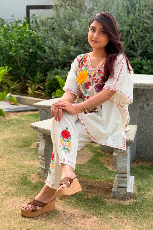 Kashmiri Aari Work Kaftan Co ord set