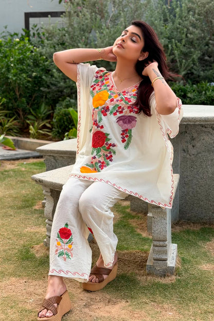Kashmiri Aari Work Kaftan Co ord set