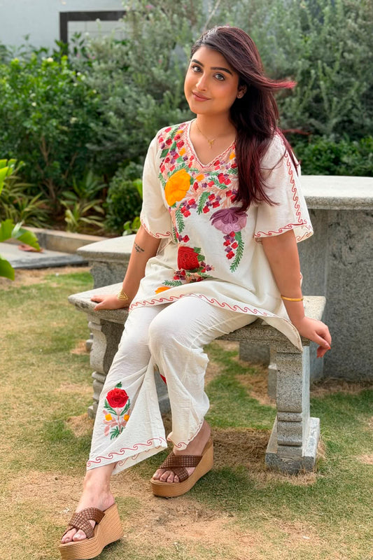 Kashmiri Aari Work Kaftan Co ord set