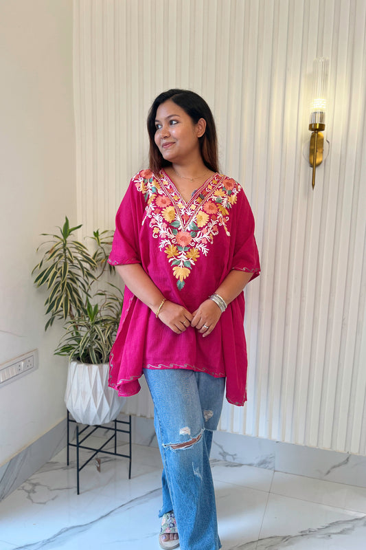 Kashmiri Aari Work Collar Kaftan Top