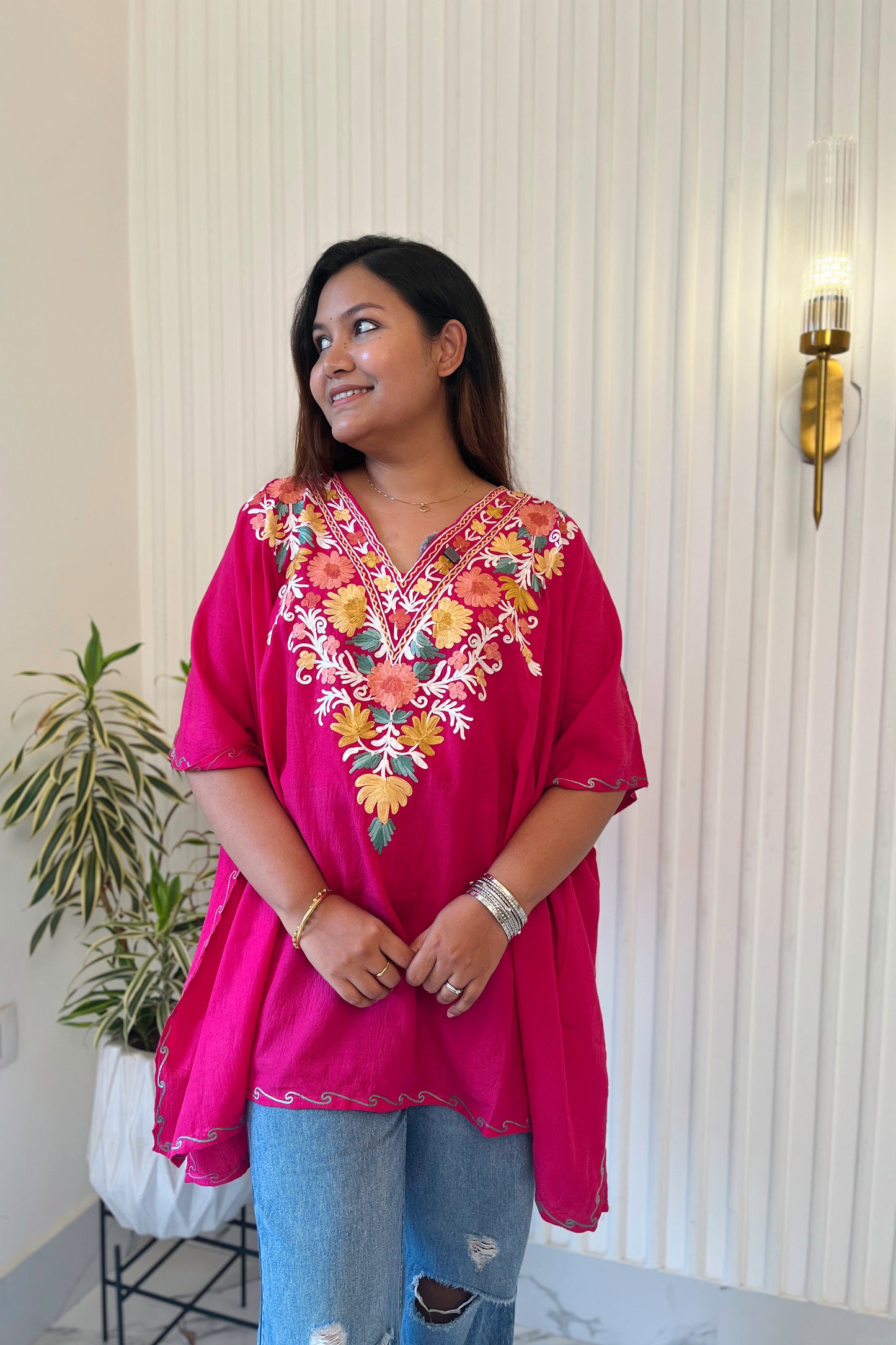 Kashmiri Aari Work Collar Kaftan Top
