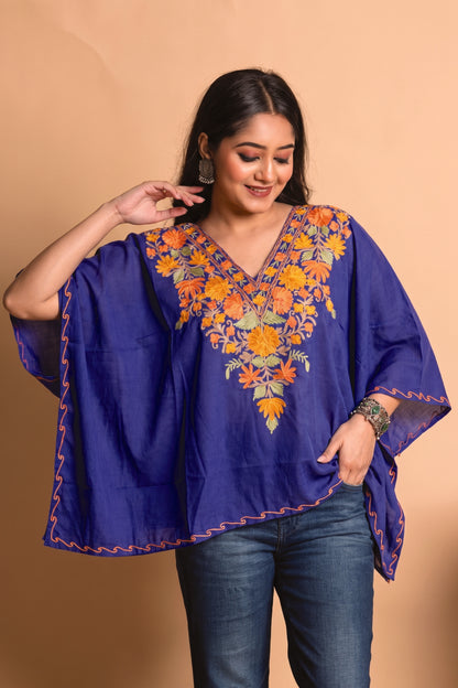 Royal Blue Kashmiri Aari Work Kaftan Top