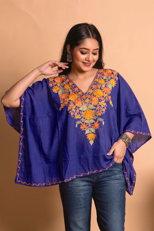 Royal Blue Kashmiri Aari Work Kaftan Top