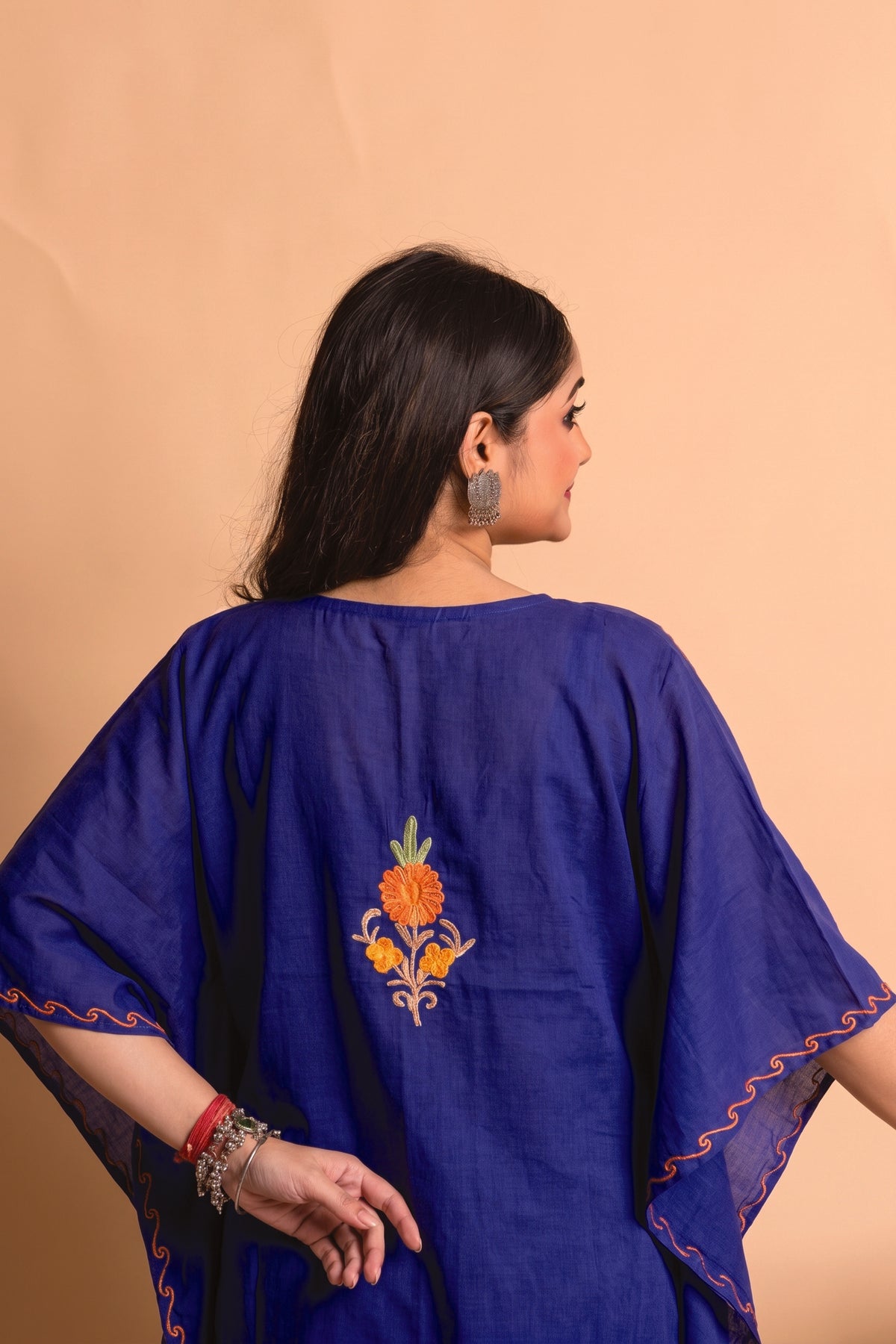 Royal Blue Kashmiri Aari Work Kaftan Top