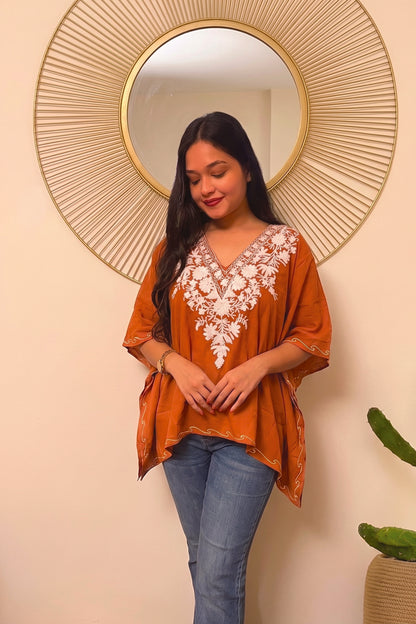 Floral Kashmiri Mini Kaftan – Festive Elegance with Aari Work