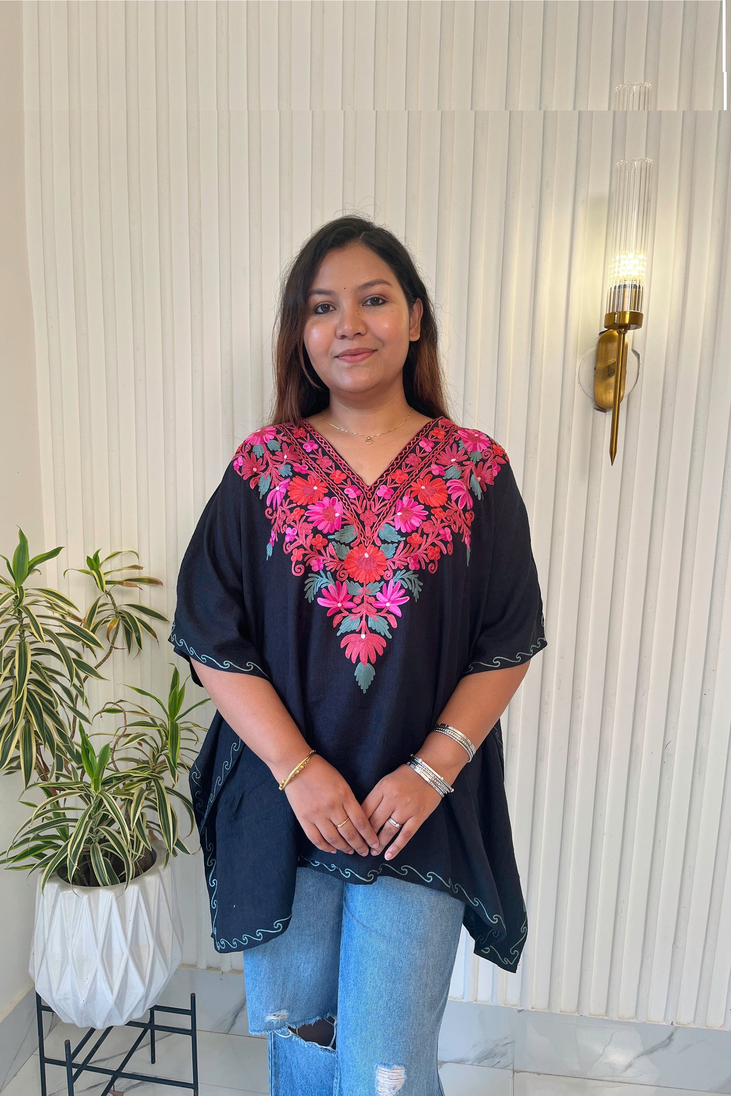 Kashmiri Aari Work Collar Kaftan Top