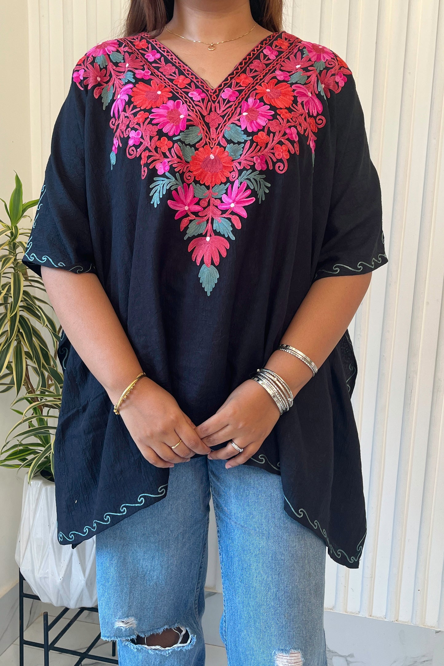 Kashmiri Aari Work Collar Kaftan Top