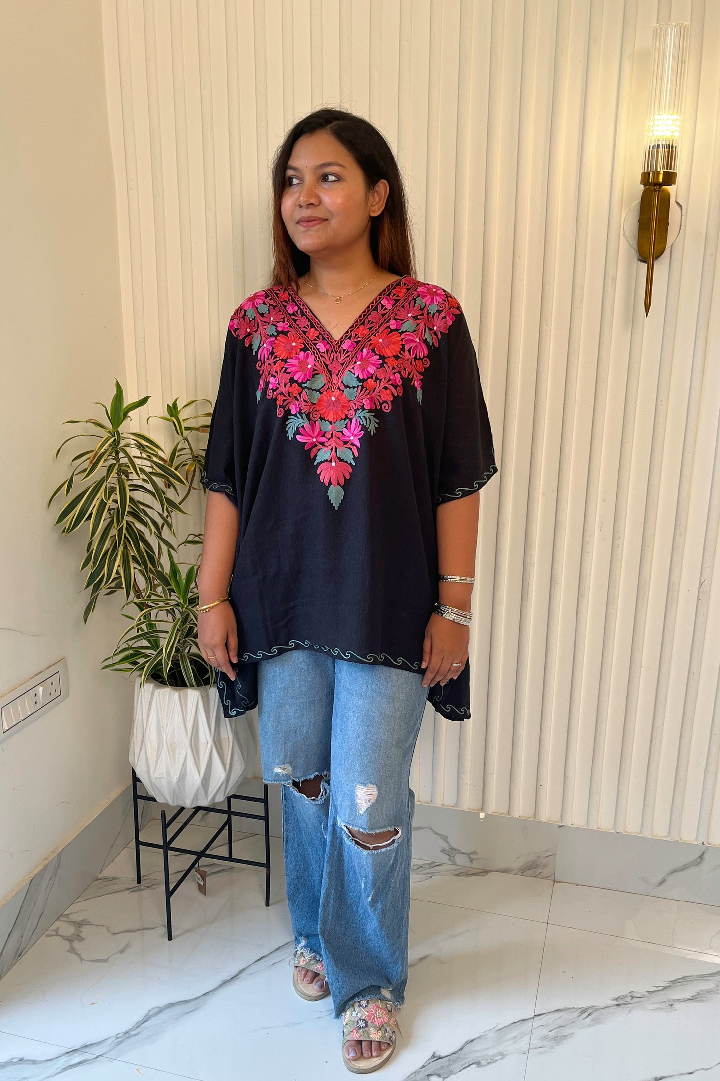 Kashmiri Aari Work Collar Kaftan Top