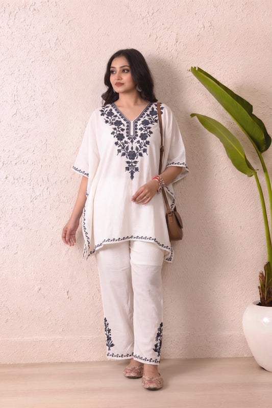 Black Kashmiri Aari Work Kaftan Co ord set