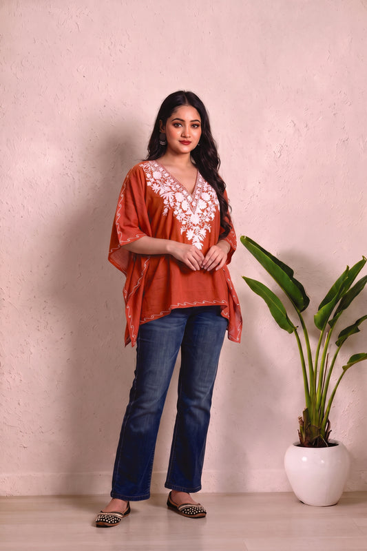 Floral Kashmiri Mini Kaftan – Festive Elegance with Aari Work