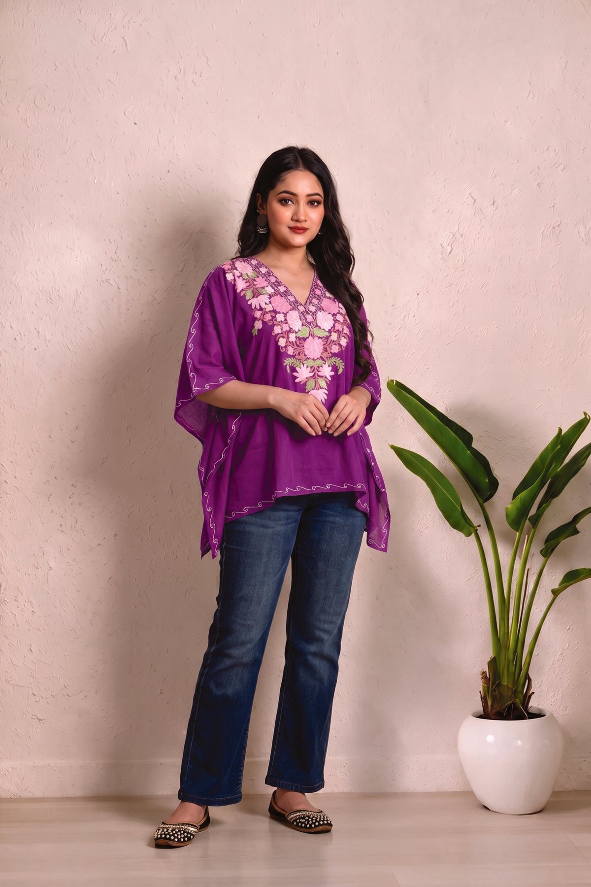 Festive Floral Kashmiri Mini Kaftan – Handcrafted Traditional Elegance