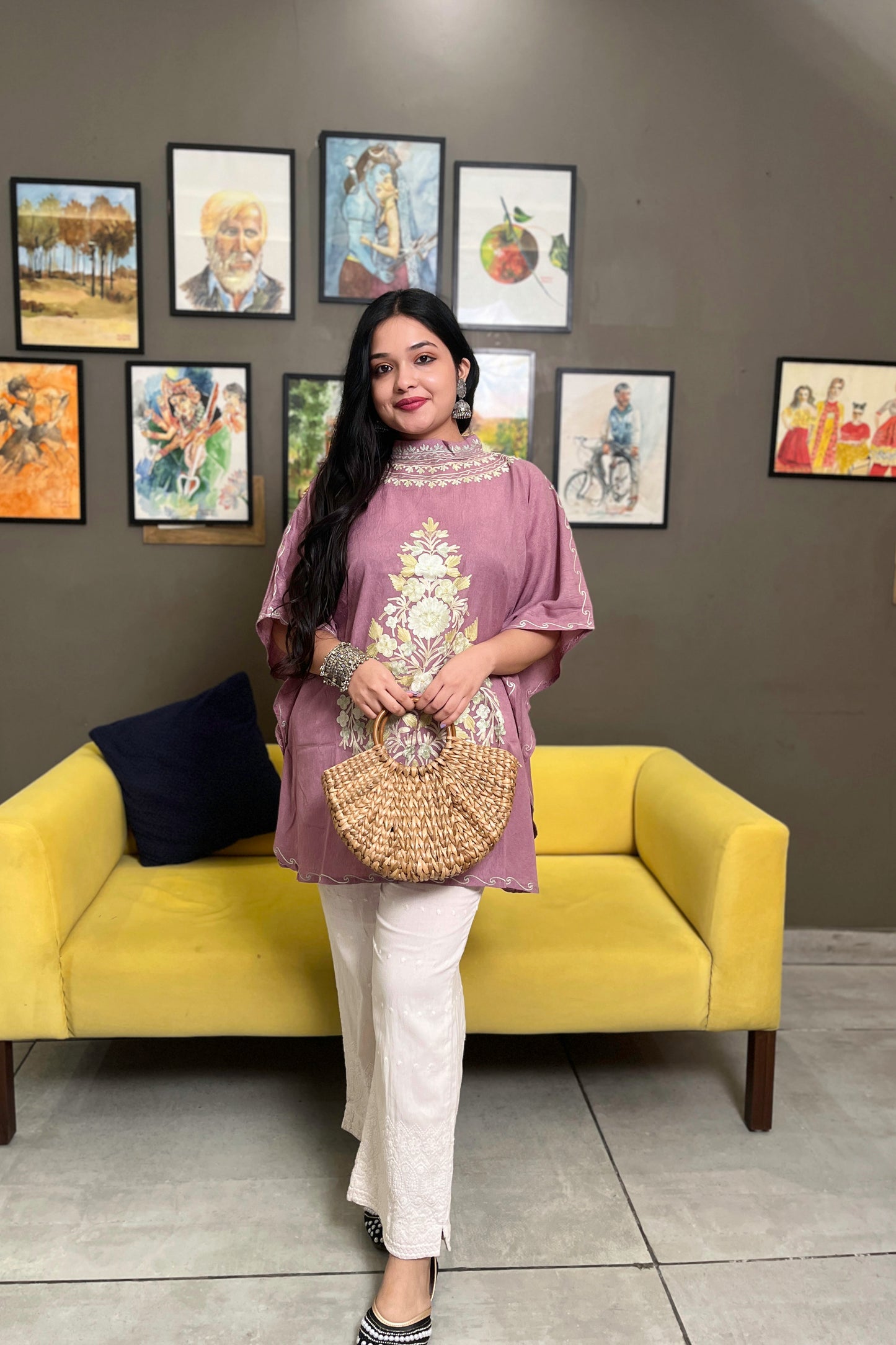 Kashmiri Aari Work Collar Kaftan Top