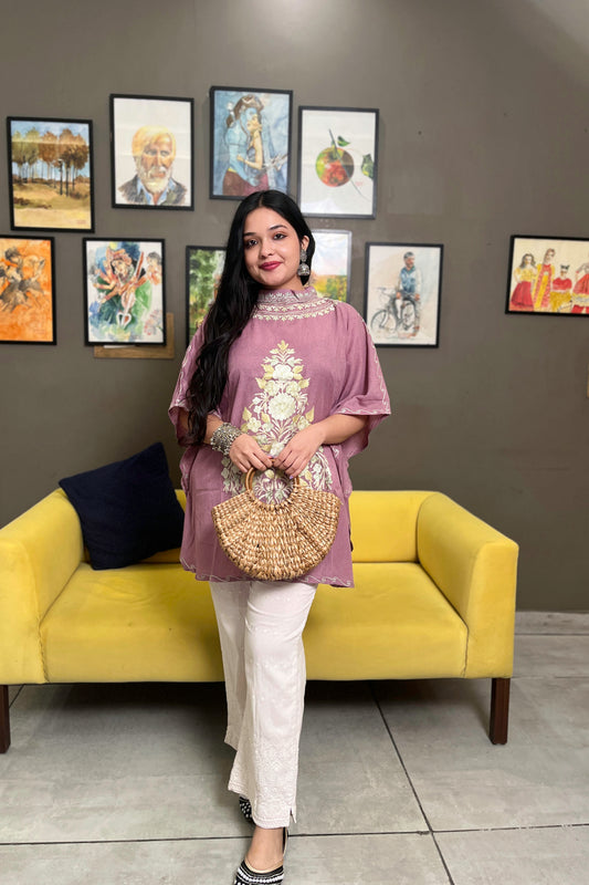 Kashmiri Aari Work Collar Kaftan Top