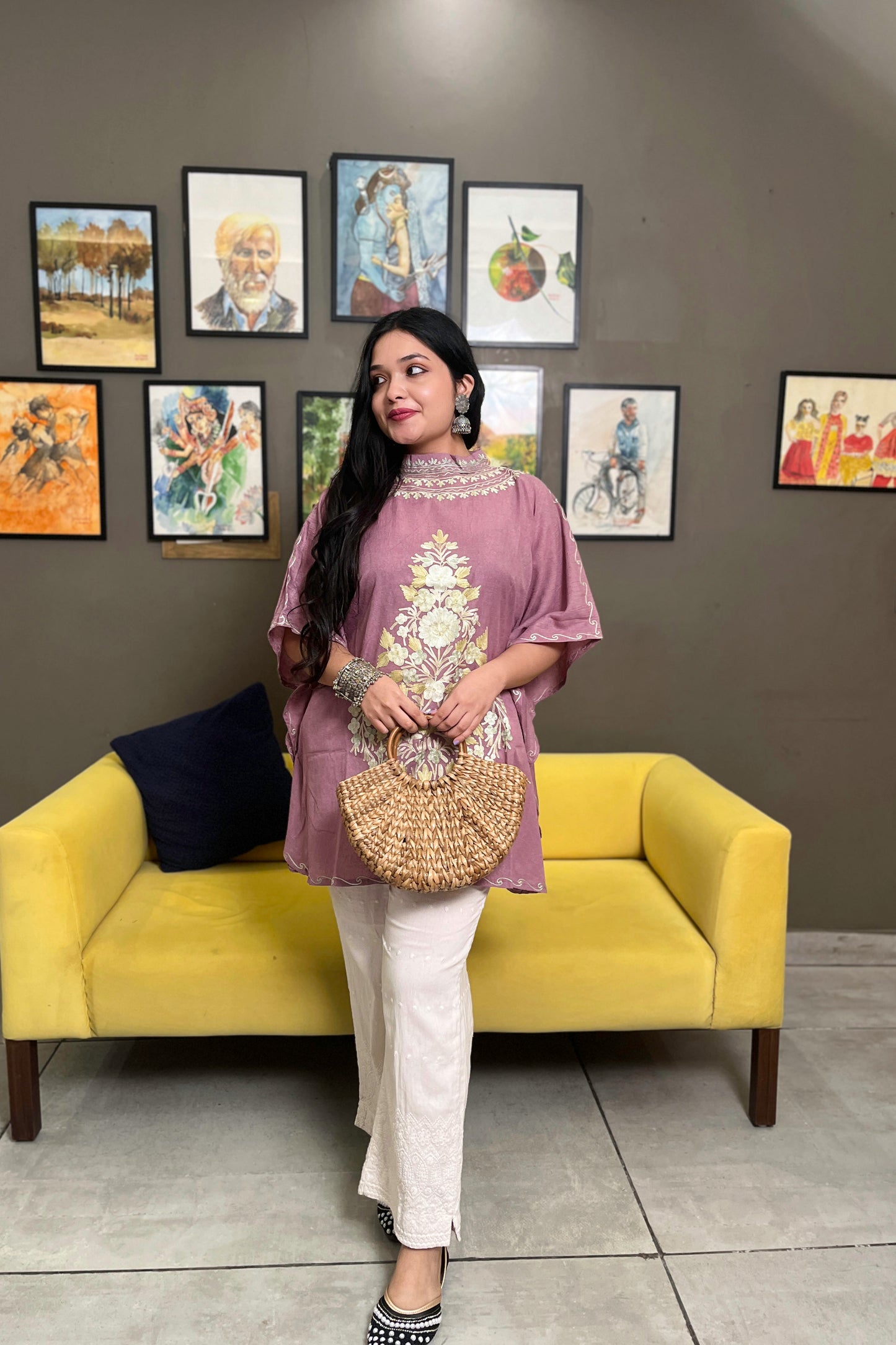 Kashmiri Aari Work Collar Kaftan Top
