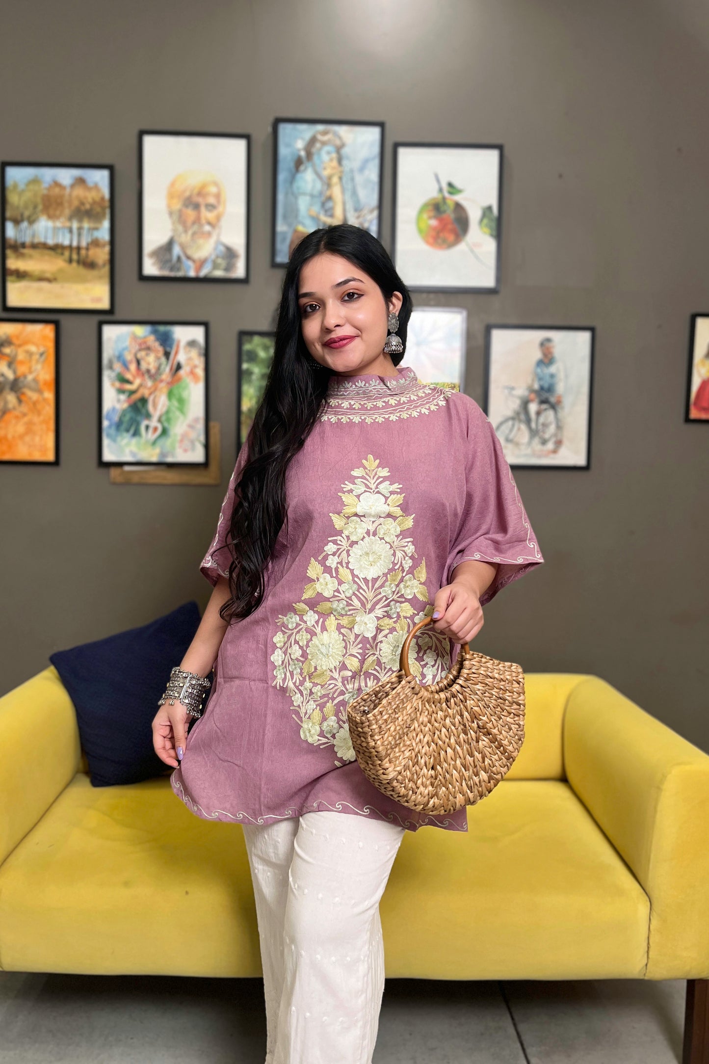 Kashmiri Aari Work Collar Kaftan Top