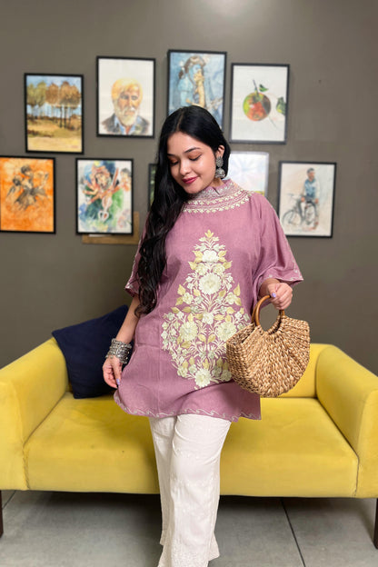 Kashmiri Aari Work Collar Kaftan Top