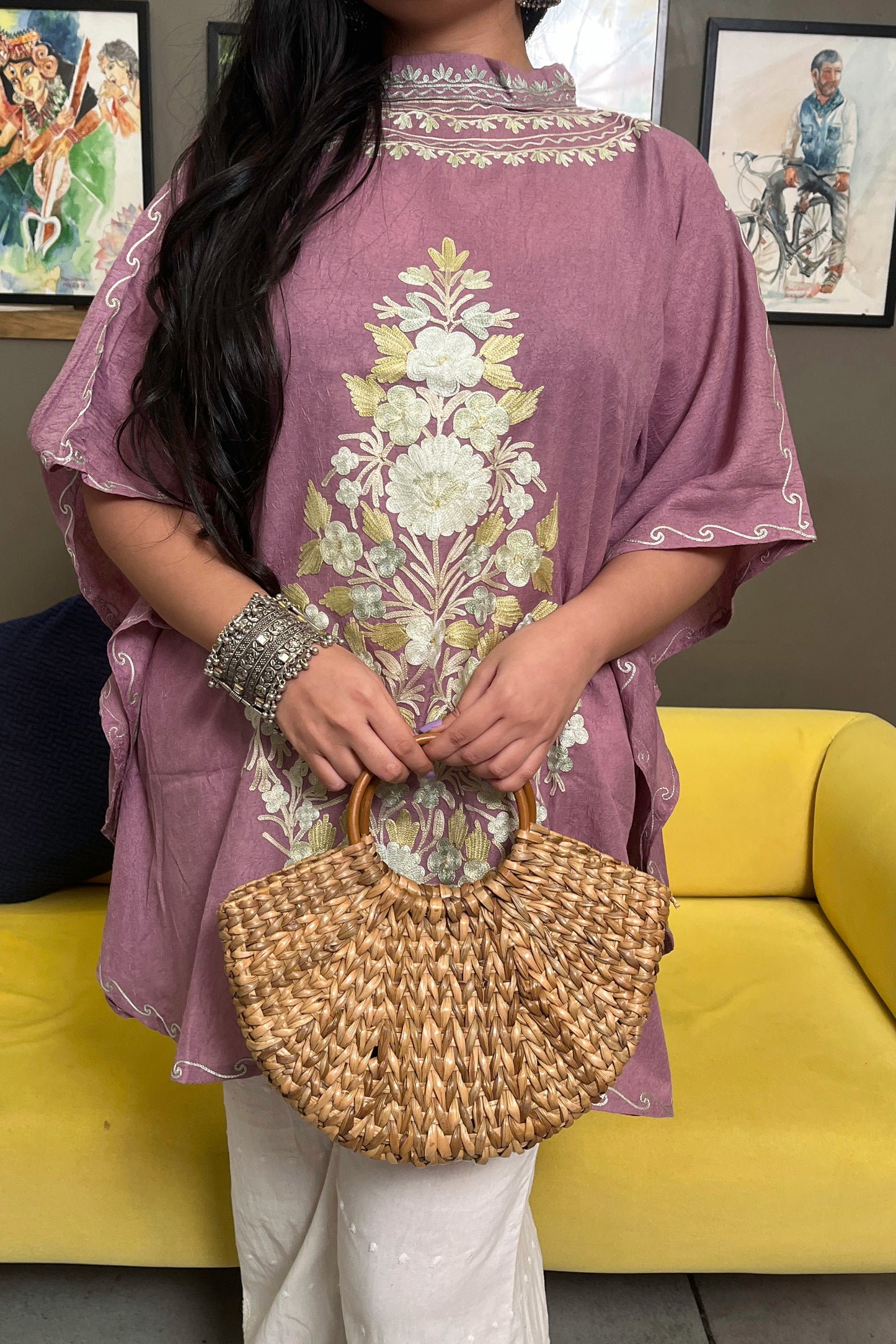 Kashmiri Aari Work Collar Kaftan Top