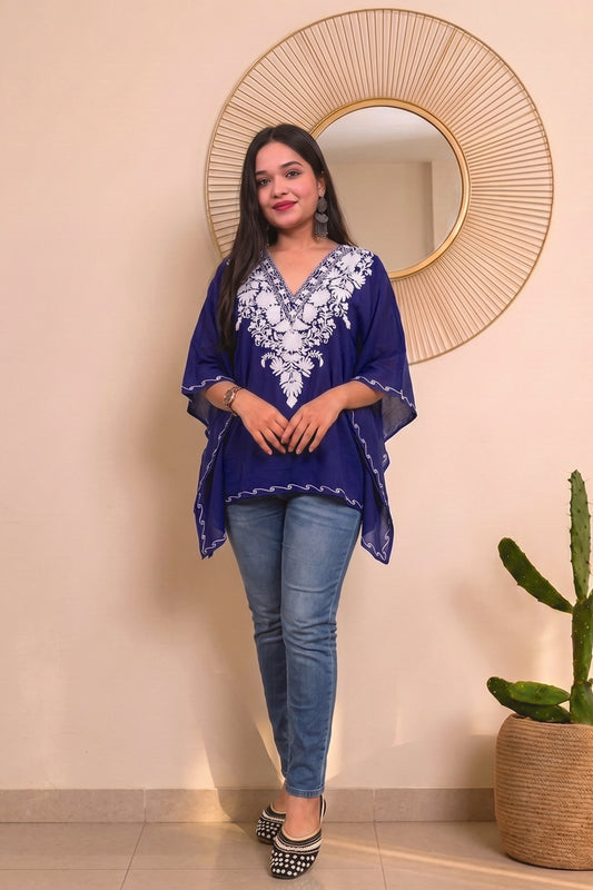 Blue Kashmiri Kaftan || Handcrafted Ethnic Summer Outfit